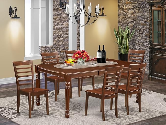 East West Furniture DOML7-MAH-W 7 Piece Dining Set Consist of a Rectangle - Image 2