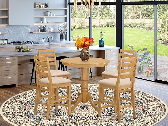 East West Furniture JACF5-OAK-C 5 Piece Counter Height Pub Set Includes a Round - Image 2