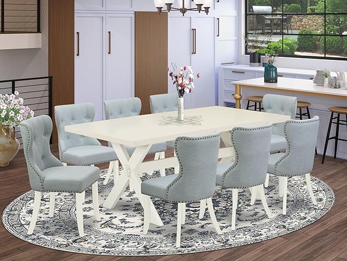 East West Furniture X027SI215-9 9 Piece Dining Table Set Includes a Rectangle - Image 2