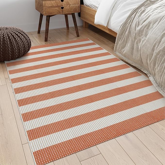 OJIA Outdoor Rug 4'x6', Cotton Woven Patio Rug Washable Rugs Front Porch Rug - Image 5