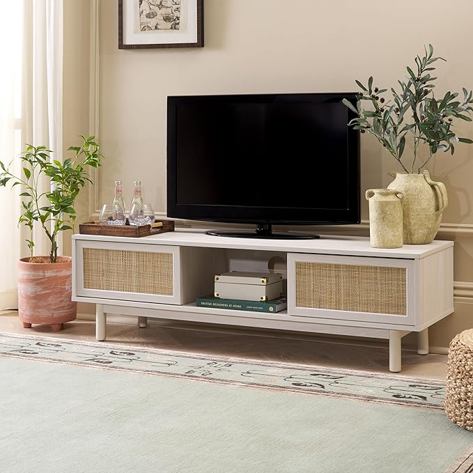 SAFAVIEH Aino TV Stand for up to 60" Flatscreen – Bleached White & Natural by SAFAVIEH