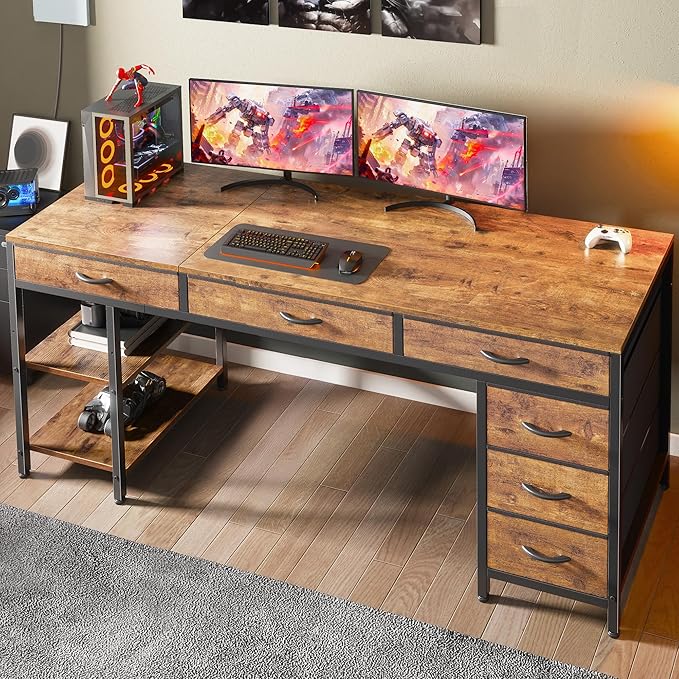 Huuger Computer Desk with 6 Drawers, 63 Inch Office Desk with Shelves, - Image 6