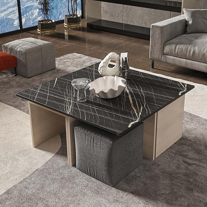 Manhattan Comfort Haley Mid Century Modern Coffee Table & Ottoman Set - Image 2