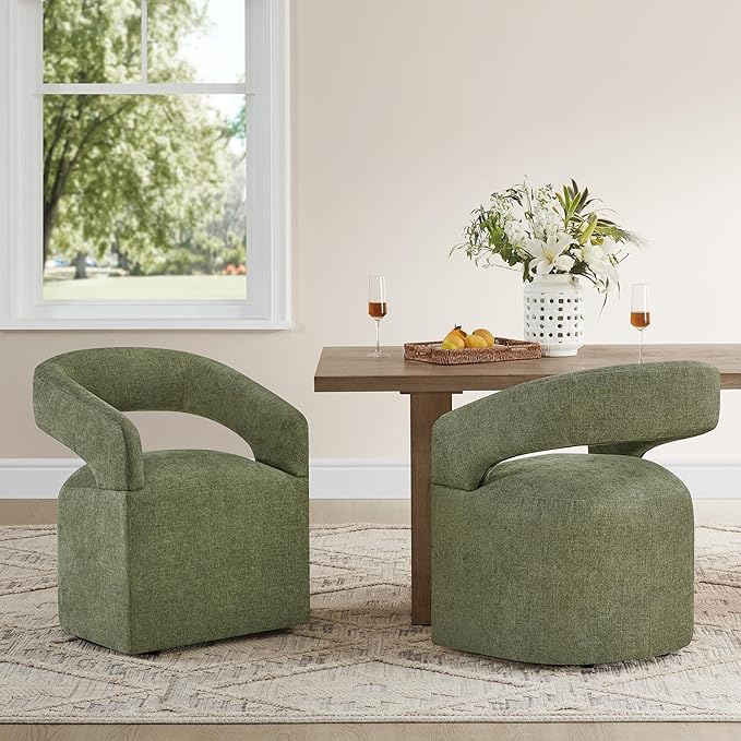 Upholstered Dining Chairs with Removable Casters Barrel Side Armchair with - Image 6