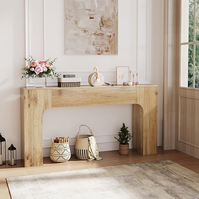 63 Inch Farmhouse Long Console Table, Wooden Sofa Table - Image 4
