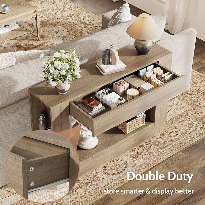 Farmhouse Console Table with Drawer, Narrow Sofa Table Behind Couch - Image 4