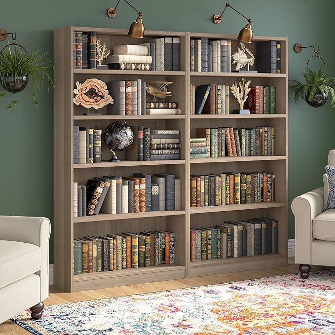 Bush Furniture Universal Tall 5 Shelf Bookcase in Ash Gray - Image 4