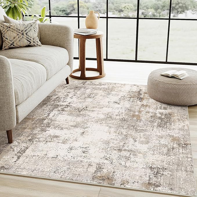 4x6 Washable Area Rug Brown Grey Neutral Abstract Entryway Kitchen Non Slip Low - Image 3