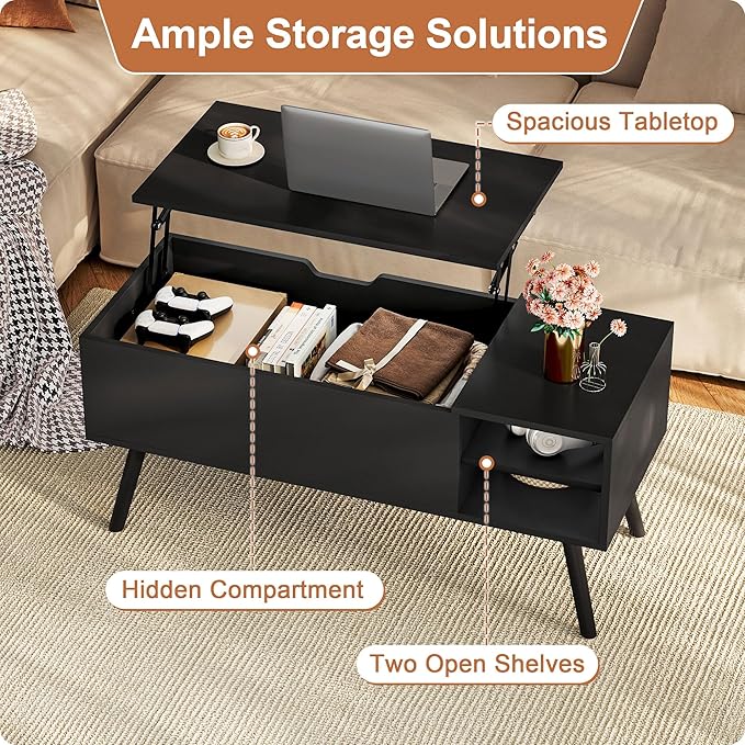 ALINE FURNITURE Black Lift Top Coffee Table - Image 3