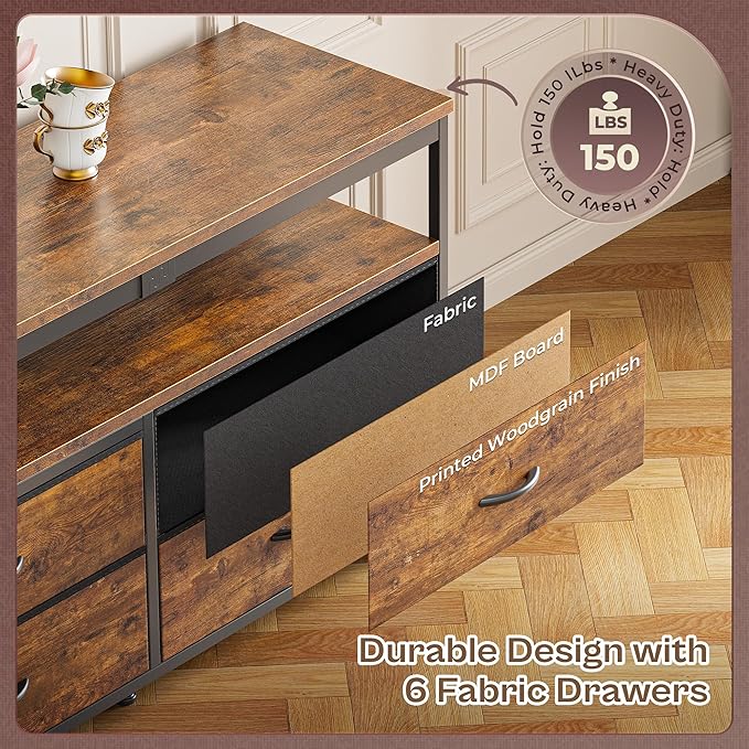 Huuger 63 Inch TV Stand for 55, 70 Inch TV, Long Dresser TV Stand for Bedroom - Image 6