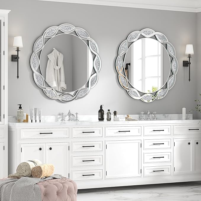 Crystal Decorative Mirror-32 x32 Gorgeous Silver Mirror Crush Diamond Mirror - Image 2