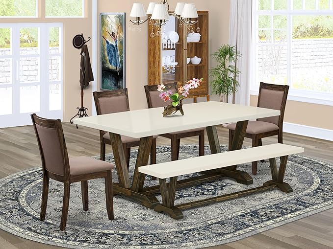 East West Furniture V727MZ748-6 6 Piece Dinette Set Contains a Rectangle Dining - Image 2