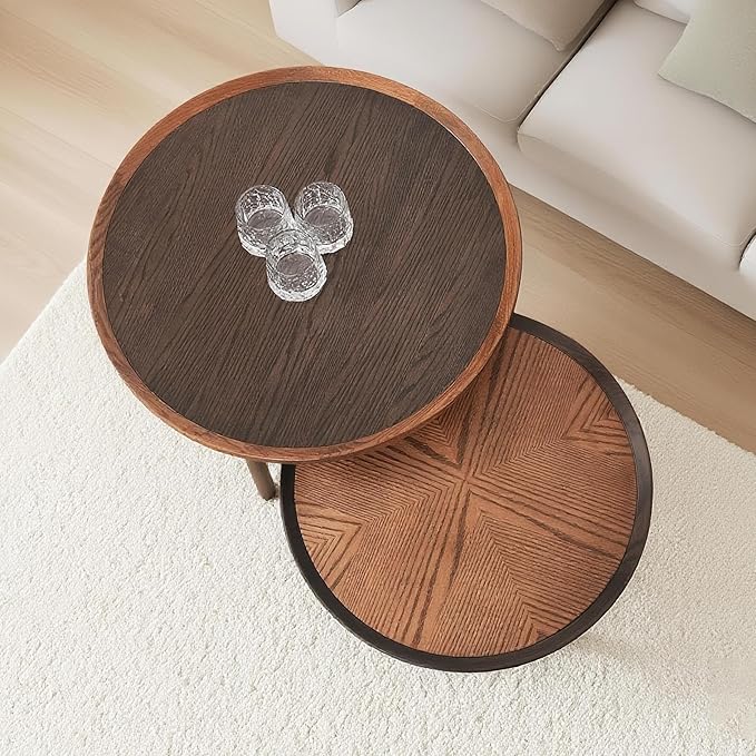 CONSDAN 24 Round Coffee Table, Solid Oak Frame & Veneer Top, USA Grown Hardwood - Image 3