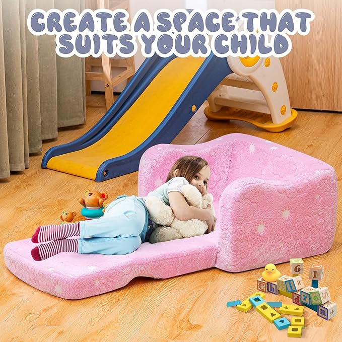 Lamerge 2-in-1 Toddler Couch, Glow in The Dark Baby Floor Bed, Foldable Toddler - Image 6