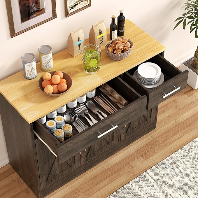 Shintenchi 3 Doors Farmhouse Sideboard Buffet Cabinet, Wood Coffee Bar Cabinet - Image 4