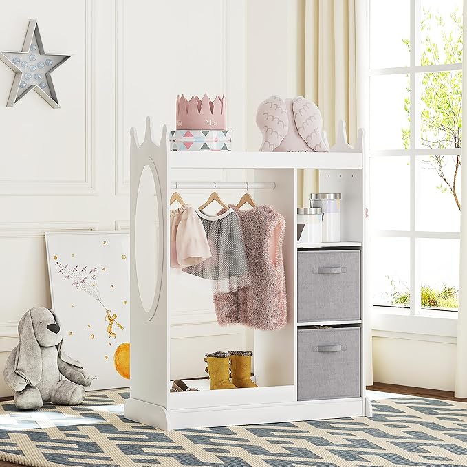 UTEX Kids Play Armoire with Mirror, Storage Bins and Closet - Image 6