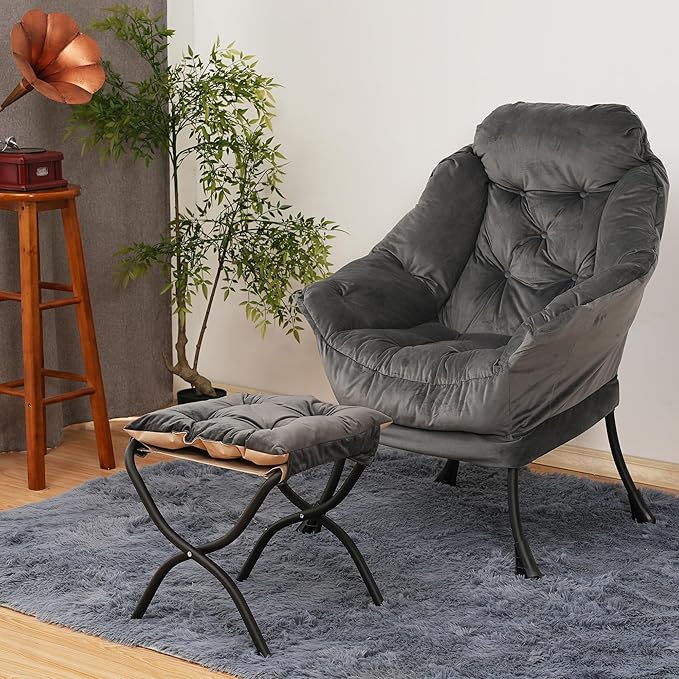 Lazy Chair with Folding Ottoman, Living Room Accent Contemporary Lounge Chair - Image 2