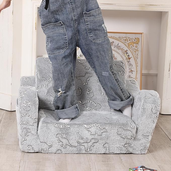 Dinosaur Glow in The Dark Toddler Couch, 2-in-1 Toddler Soft Couch Fold Out - Image 5
