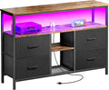 Huuger TV Stand Dresser with Power Outlets and LED Lights, 4 Drawers by Huuger