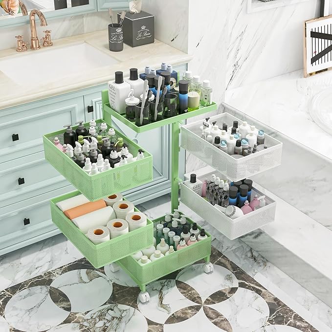 Rotating Kitchen Storage Rack No Assembly, Fruit Basket, Bathroom Storage Cart - Image 4