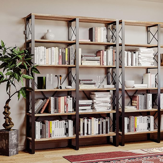 IRONCK Bookshelves Double Wide 6-Tier 76" H, Open Large Bookcase, Industrial - Image 2