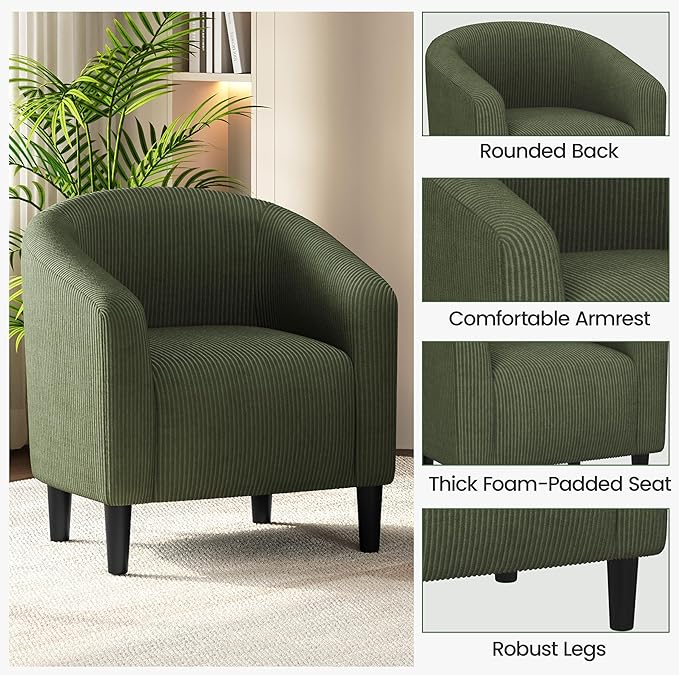 Yaheetech Accent Barrel Chair, Corduroy Fabric Club Chair, Furry Sherpa Elegant - Image 7