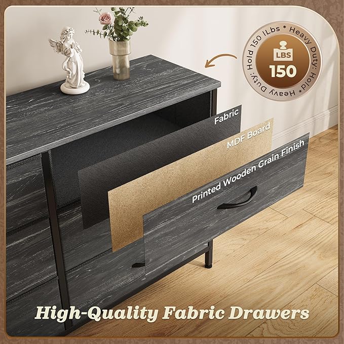 Huuger 70 Inch Dresser for Bedroom, TV Stand for 65, 80 Inch TV, 13 Fabric - Image 6