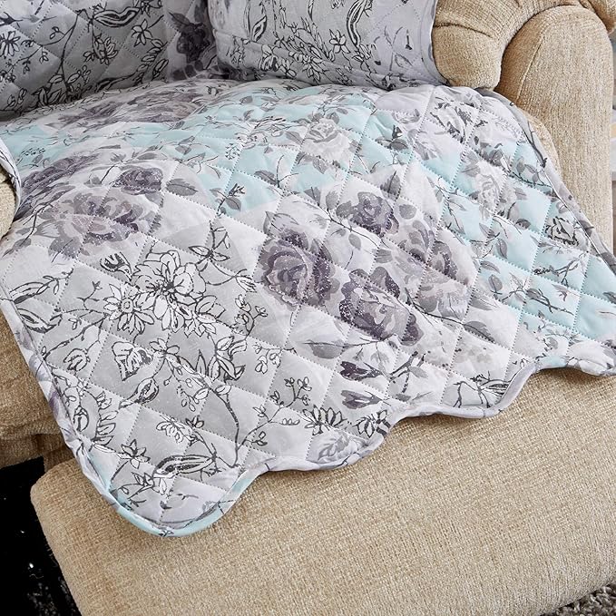 Reversible Floral Patchwork Furniture Protector Scalloped Edge Stain Resistant - Image 2