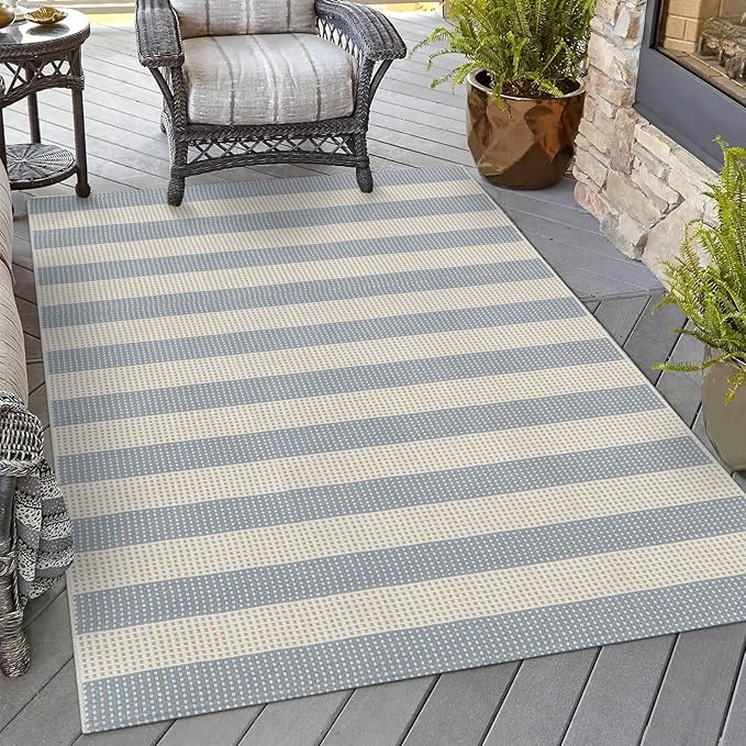 OJIA Washable Area Rugs 4'x6', Striped Outdoor Rug Cotton Woven Entryway Rugs by OJIA