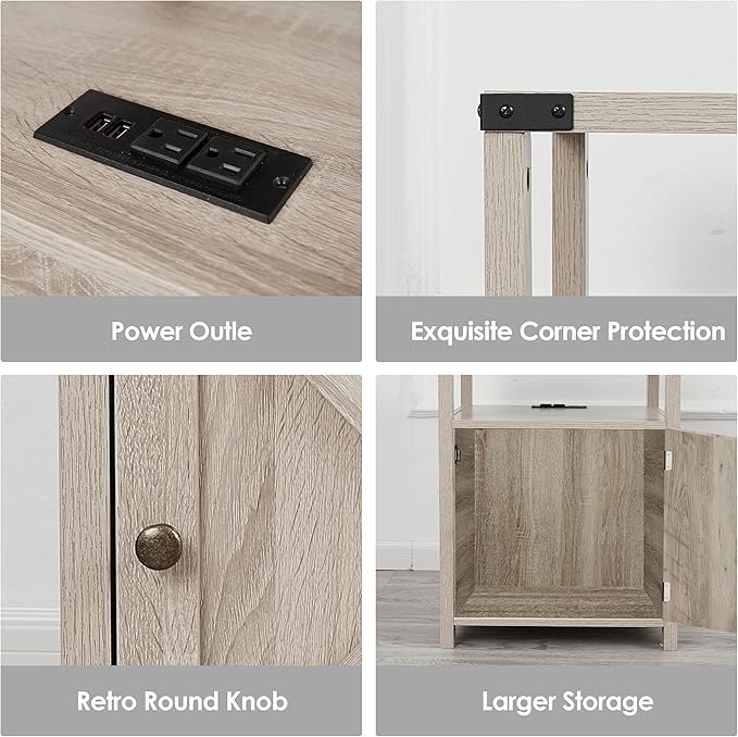 Farmhouse Nightstand with Charging Station, Rustic End Table Bedroom with - Image 6