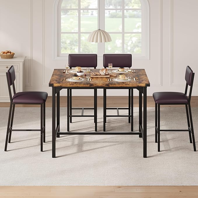 IDEALHOUSE Dining Table Set for 4 w/Counter Height Table & 4 Upholstered Bar - Image 5