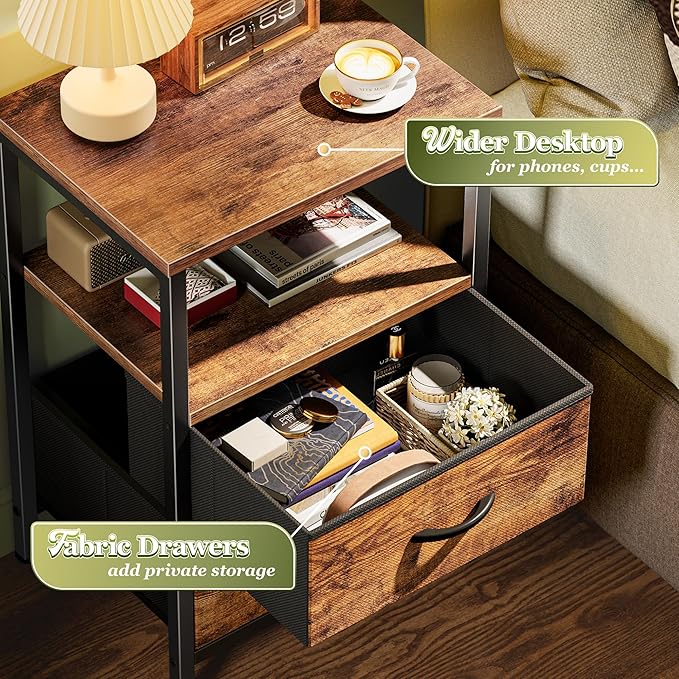 Huuger Night Stand with 2 Drawers, Bed Side Table with Open Shelf, Wooden Top - Image 5