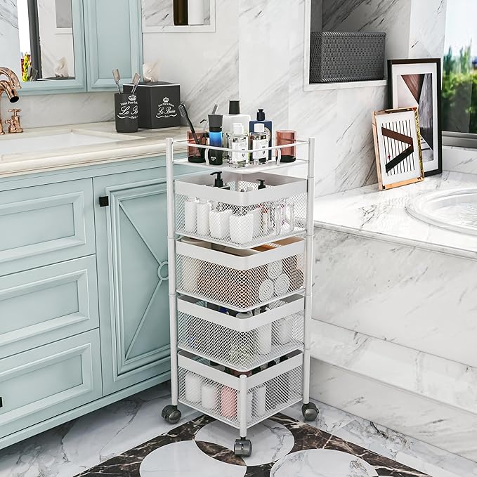 Rotating Kitchen Storage Rack, Fruit and Vegetable Basket Cart, Bathroom Shelf - Image 2