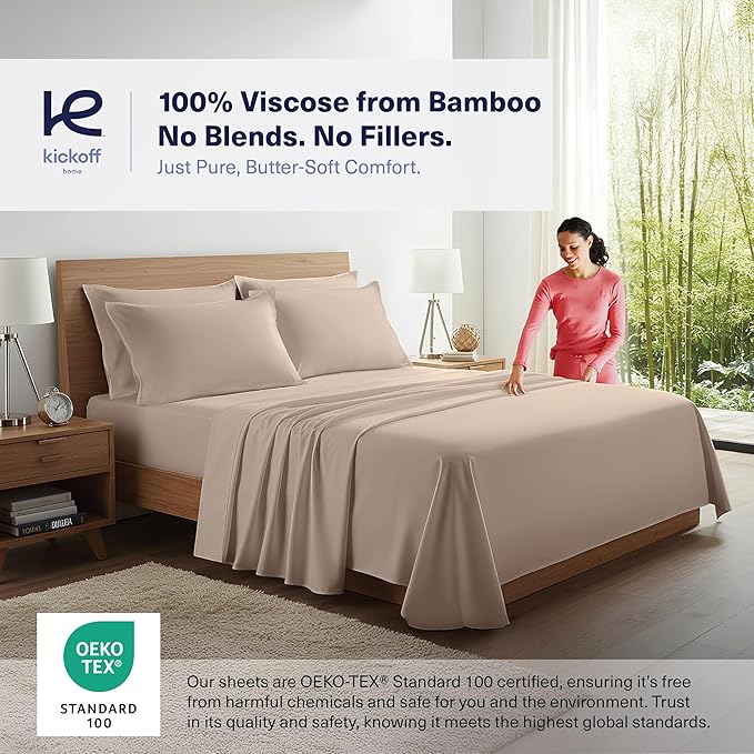 Kickoff Viscose Bamboo Sheets Queen Size 4-pc 100% Organic Bamboo Viscose Bed - Image 2