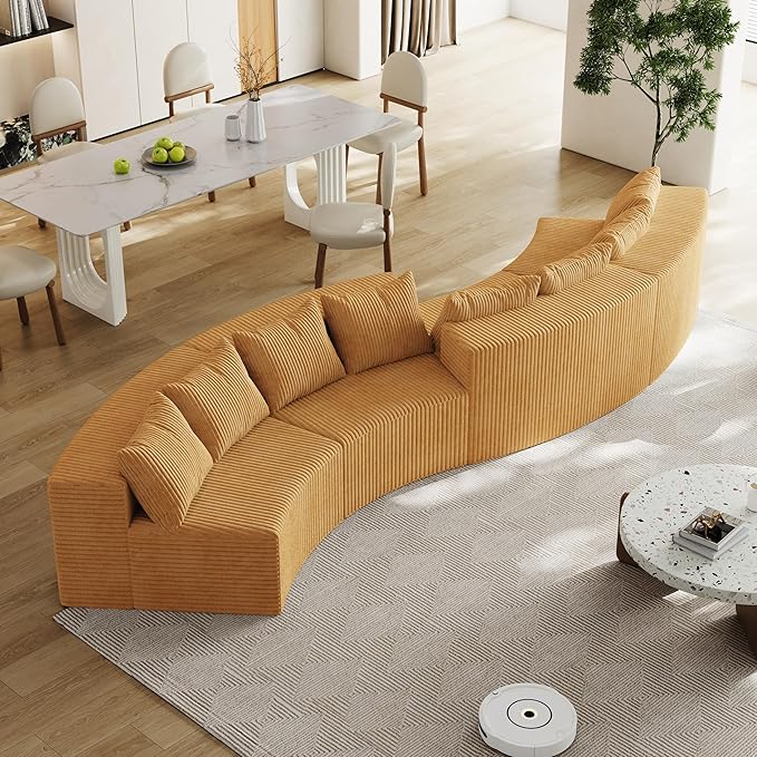KEIKI Corduroy Curved Sectional Sofa, 4 Seater Symmetrical Modular Semi - Image 4