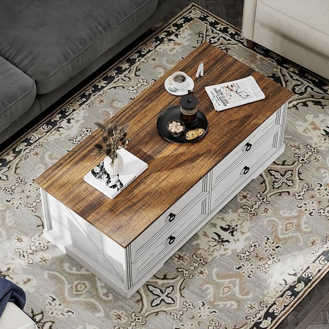 Farmhouse Coffee Table with Drawers 47 in Living Room Tables with Storage - Image 8