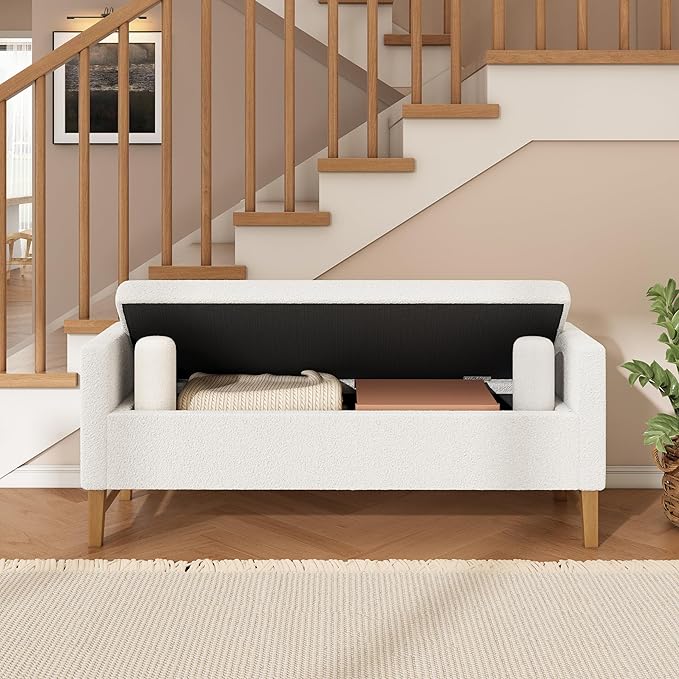 Merax Boucle Upholstered Storage Ottoman Bench 50.8" End of Bed Bench - Image 5