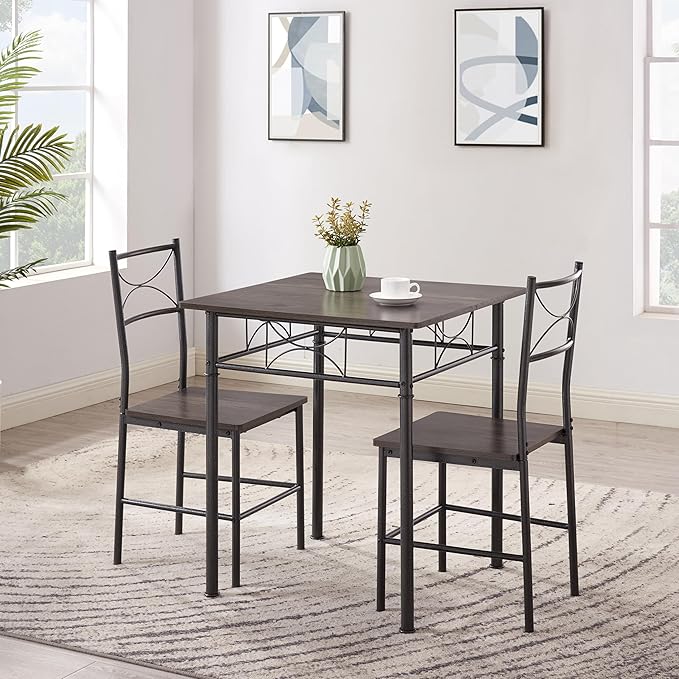 JOIN IRON 3-Piece Metal and Wood Indoor Modern Square Dining Table Furniture Set by JOINIRONFurniture