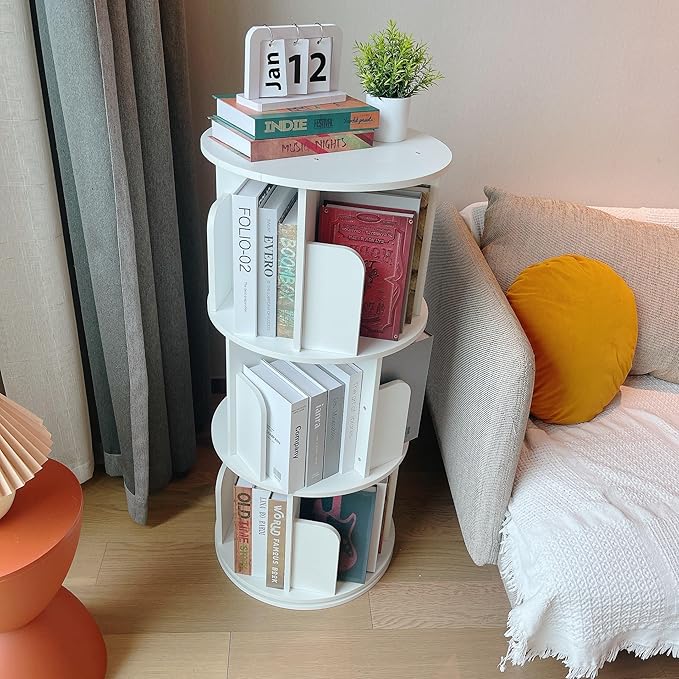 Heehee Wooden Rotating Bookshelf 360 Display Floor Standing Bookcase Storage - Image 7