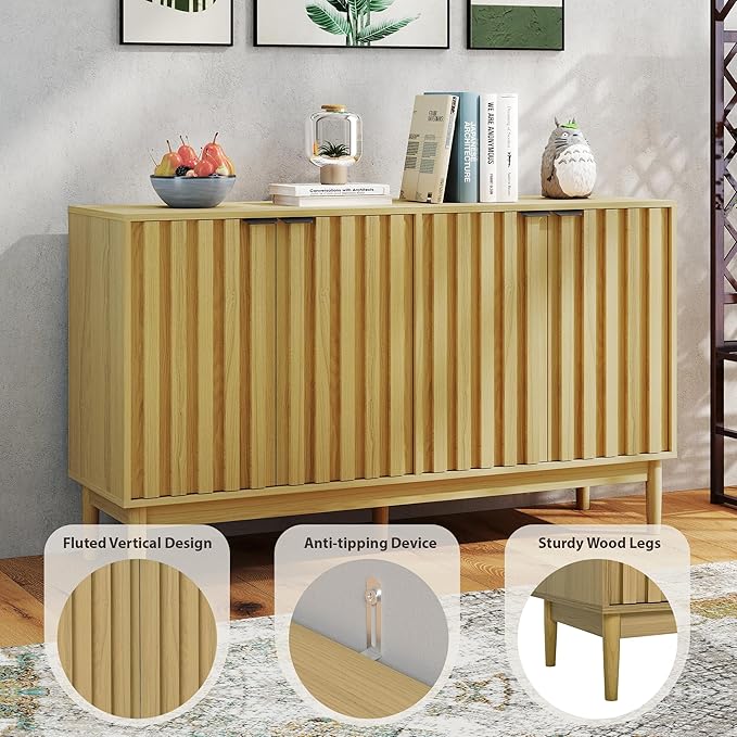 Buffet Cabinet with Storage, Sideboard Cabinet with Fluted Door, Kitchen Buffet - Image 6