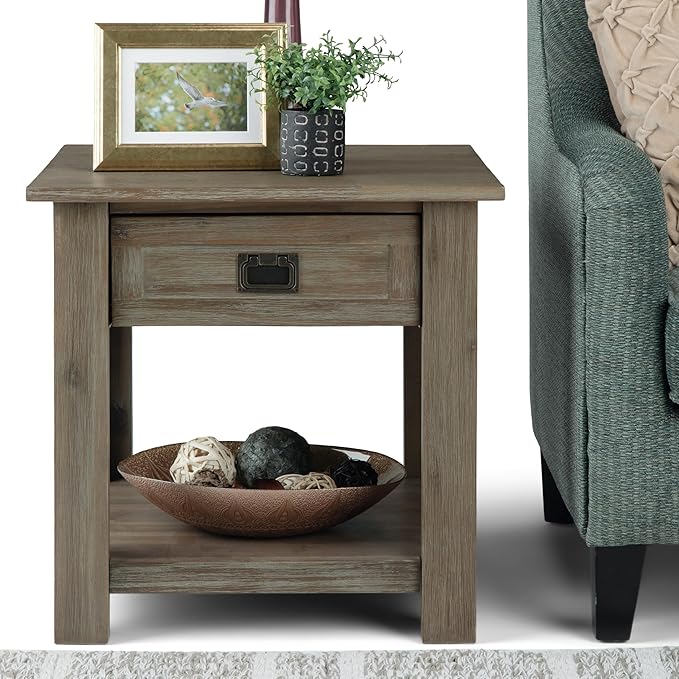 SIMPLIHOME Monroe SOLID ACACIA WOOD 22 inch Wide Square Rustic End Table in - Image 11
