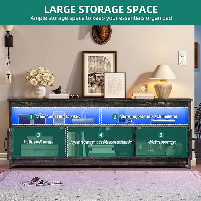 YITAHOME Farmhouse TV Stand for 65/75 Inch TV LED Entertainment Center - Image 5