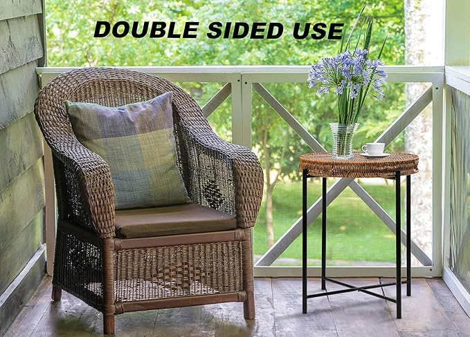 Small Wicker Round End Table, 16.5 in Rattan End Tables - Image 7