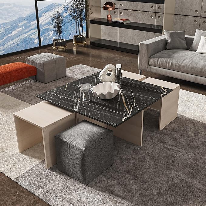 Manhattan Comfort Haley Mid Century Modern Coffee Table & Ottoman Set - Image 4
