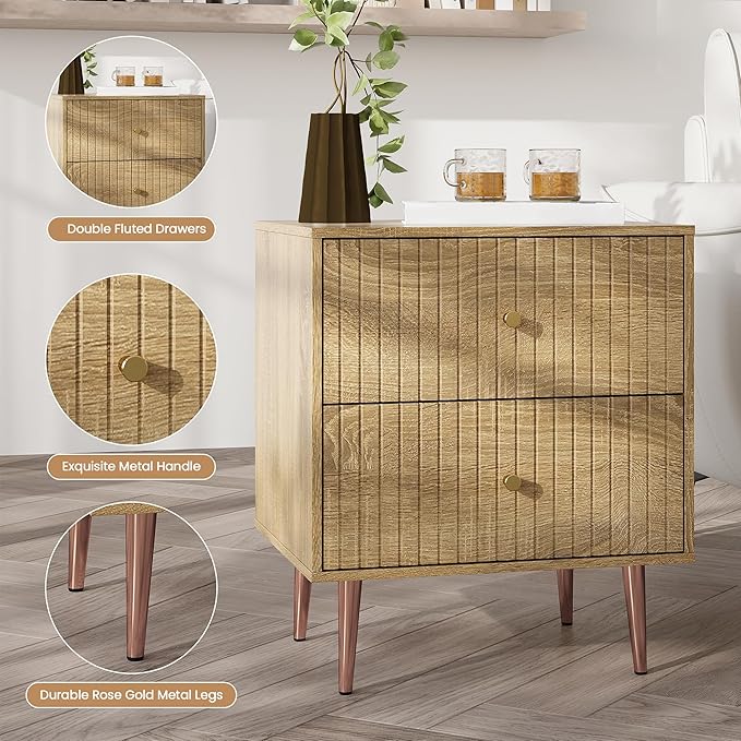 Wood Night Stand Set 2, Modern Bedside Table - Image 5