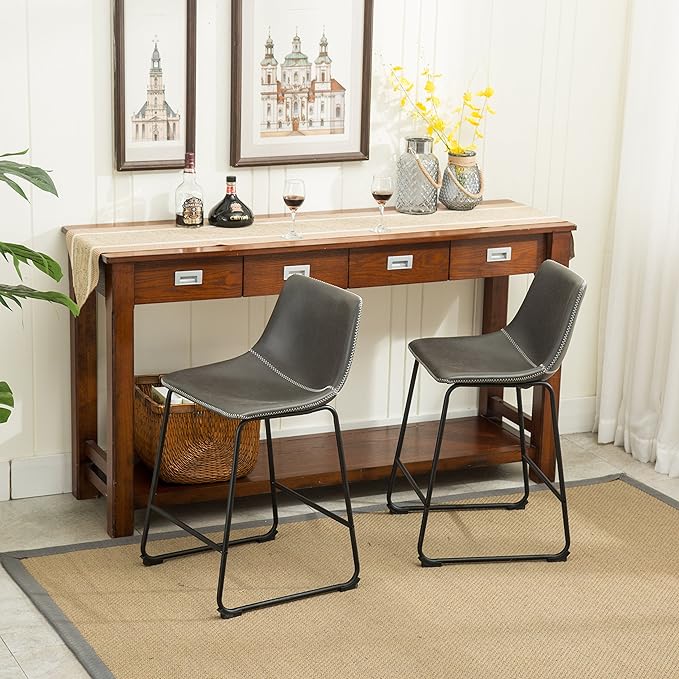Roundhill Furniture Vintage PU Leather Bar Stools, Antique Gray - Image 5