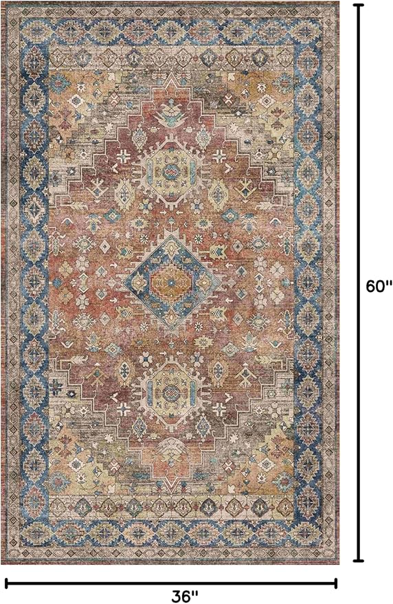 GENIMO 3x5 Area Rugs for Living Room, Machine Washable Non Slip Vintage Rugs - Image 2