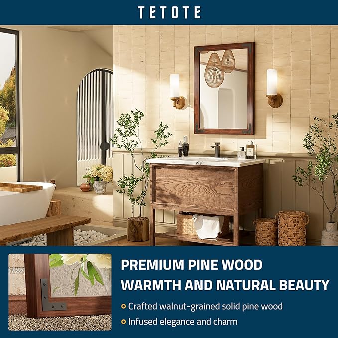 TETOTE 22 x 30 Walnut Wood Mirror - Image 2