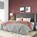 Allewie King Size Velvet Bed Frame/Vertical Channel Tufted Wingback by Allewie