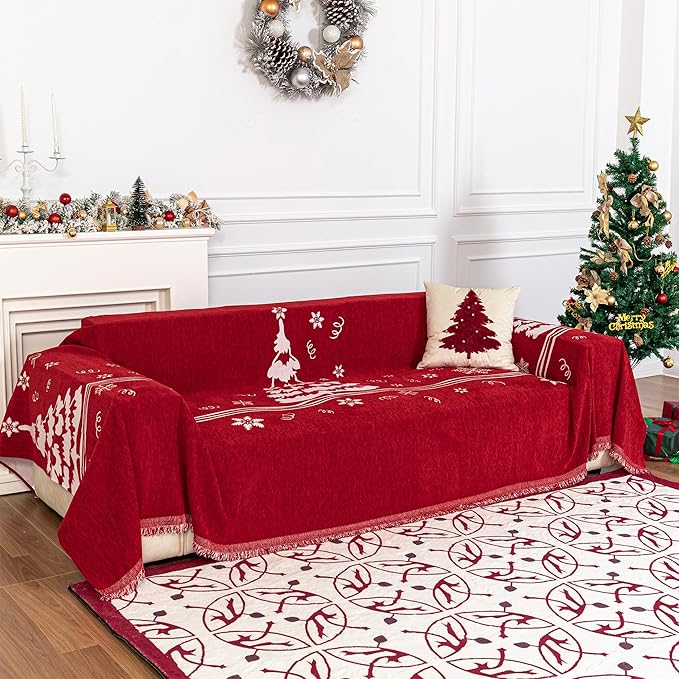 MYSKY HOME Couch Covers for Pets Thick Chenille Christmas Red Sofa Slipcover by MYSKYHOME